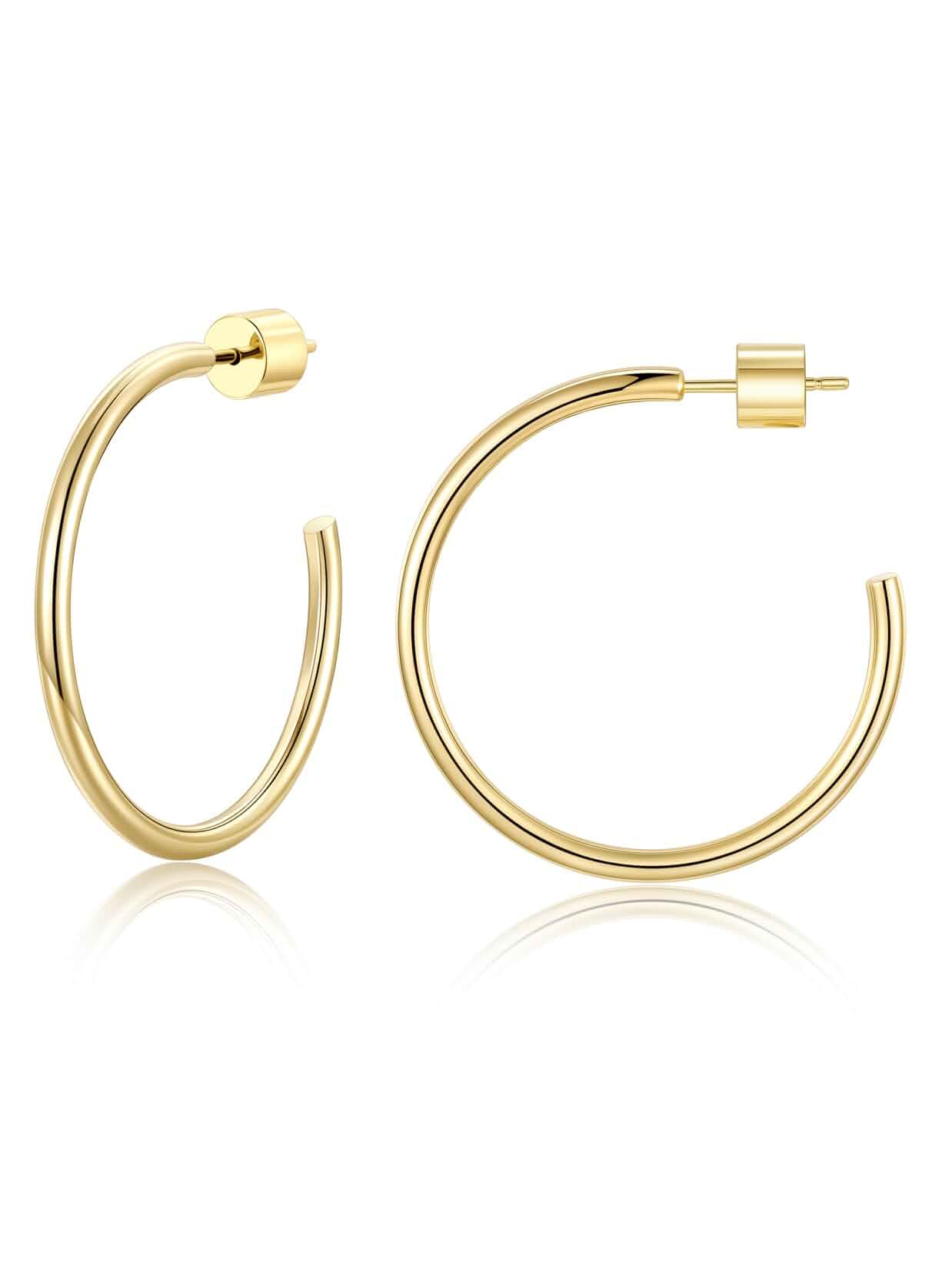 U7 Thin Hoop Earrings for Women,2mm Lightweight Stainless Steel Hoops 14K Gold Plated/Black/Silver Tone Classic Round Hoops, Small to Oversized,15mm-100mm,Waterproof Tarnish Free, with Gift Box
