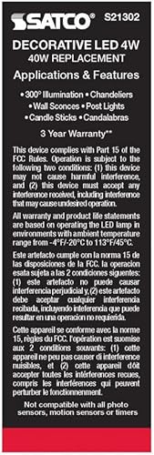 Miniatura 7 de Satco 6Pk 4w CA10 LED 4000K Candelabro Base Helado Regulable - 40W Equiv