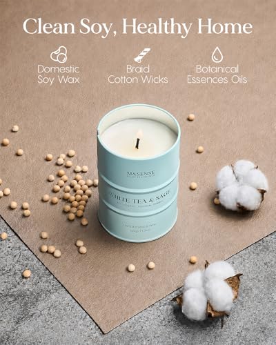 Image of M&SENSE White Tea Sage Scented Candles Natural Non Toxic, Aromatherapy Candle for Stress Relief Meditation Relaxing, Housewarming Gifts for Women Men, 11.3oz 70 Hour Long Burning