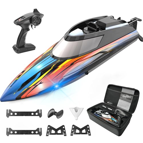 BEZGAR RC Boat, 14 inch Remote Control Boat - Self-righting, 40 Min Dual-Battery, 32 KPH Fast RC...