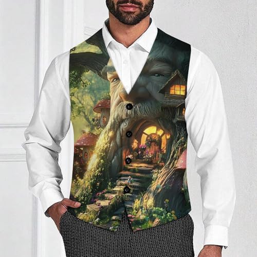 Magic Mushroom Fairy Forests Men's Suit Vest Slim Fit Business Dress Party Pattern Waistcoat Vest Top2
