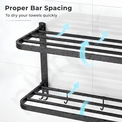 Image of Plantex Double Towel Rack for Bathroom /24 Inch Dual Towel Holder /Towel Bar /Towel Henger /Bathroom Accessories - Pack of 1 (Black)