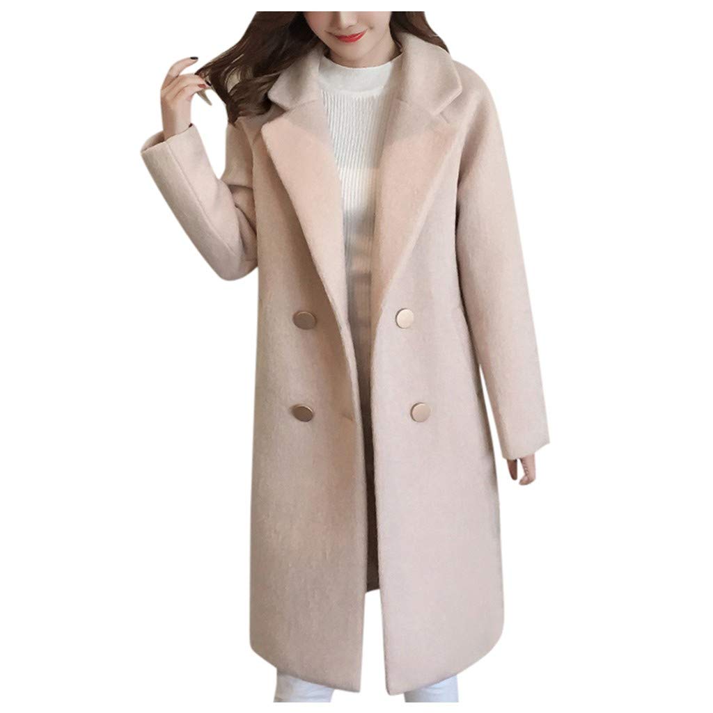 Homebaby Women Winter Coat Women's Beige Wool Long Trench Coat Elegant Office Windbreaker Classic Winter Spring Warm Jacket Long Sleeve Cardigan Top Outerwear Overcoat Parka Plus Size
