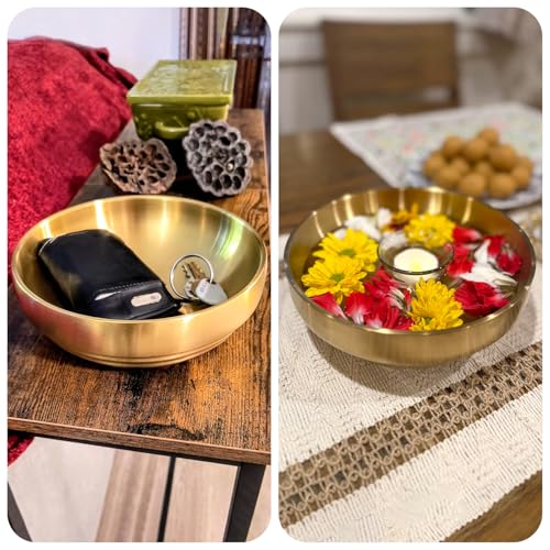 7.4 inch Gold Decorative Bowl for Home Decor - Modern Fruit Bowl for Kitchen Counter, Key Catch All & Entryway Table Centerpiece, Stylish Golden Finish - Image 4