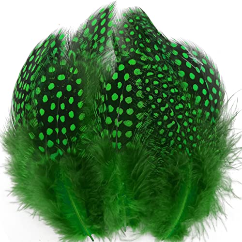 100Pcs 3"-6" Green Spotted Feathers Guinea Pheasant Feather For Crafts Dream Catcher Jewelry Decoration, Colored Turkey Chicken Plume Feathers #TOP6