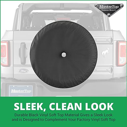 Image of MasterTop Bronco Spare Tire Cover, Black - Fits Ford Bronco 2021-2023 with 33 inch Tires - Custom Fit for 33 inch (285 /70R17) Tires - Spare Tire Cover with Camera Hole