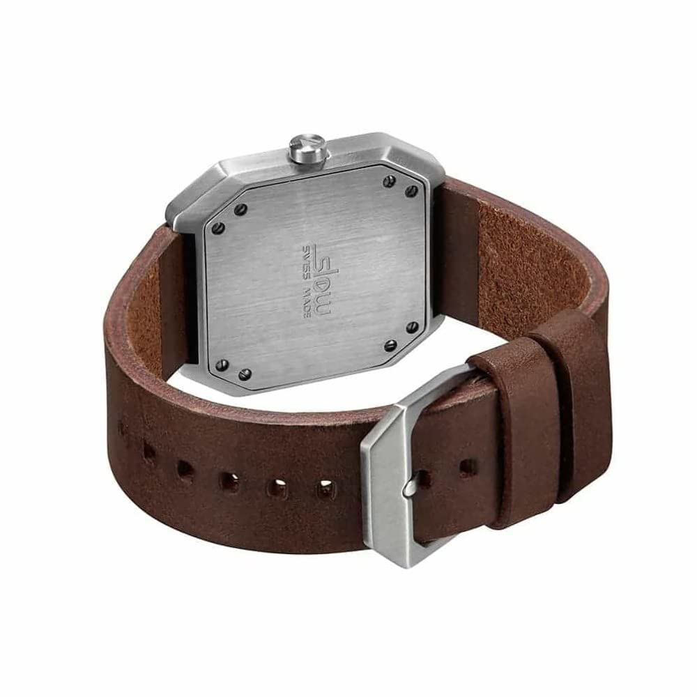 slow Jo 17 - Schweizer unisex Einzeigerarmbanduhr analoge 24 Stundenanzeige Leder silber / dunkelbraun