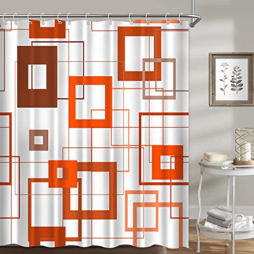 Orange geometric shower curtain brown orange checkered for morder…