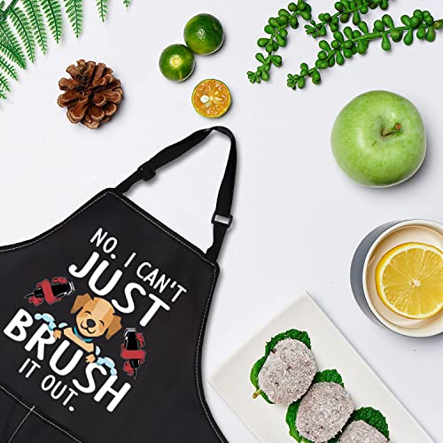PLITI Dog Groomer Apron, 'No, I Can't Just Brush It Out', Black Unisex Adults, 22.8W x 28.7L (68.5*73cm), 2 Pockets - Image 3