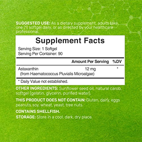 Astaxanthin 12Mg, 90 Mini Softgels | Haematococcus Pluvialis Microalgae Source – One A Day – Natural Antioxidant Supplements For Skin, Eyes, Joints, And Immune Support (3 Month Supply) #TOP1