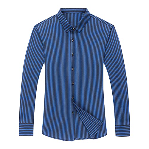Men Lapel Striped Fashion Shirt Casual Thin Striped Loose Vintage Button Down Top Pinstripe Long Sleeve Shirt