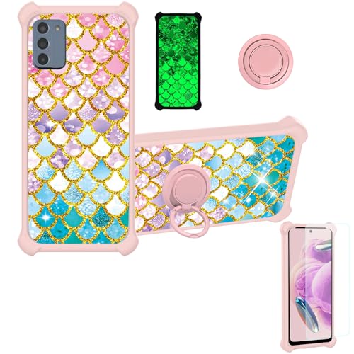 jioeuinly Nokia C300 Case Compatible with Nokia C300 Phone Case Cover [with Tempered Glass Screen Protector][Hard PC + Soft Silicone][Ring Support] [Gold Glitter+Luminous] JSF-YL