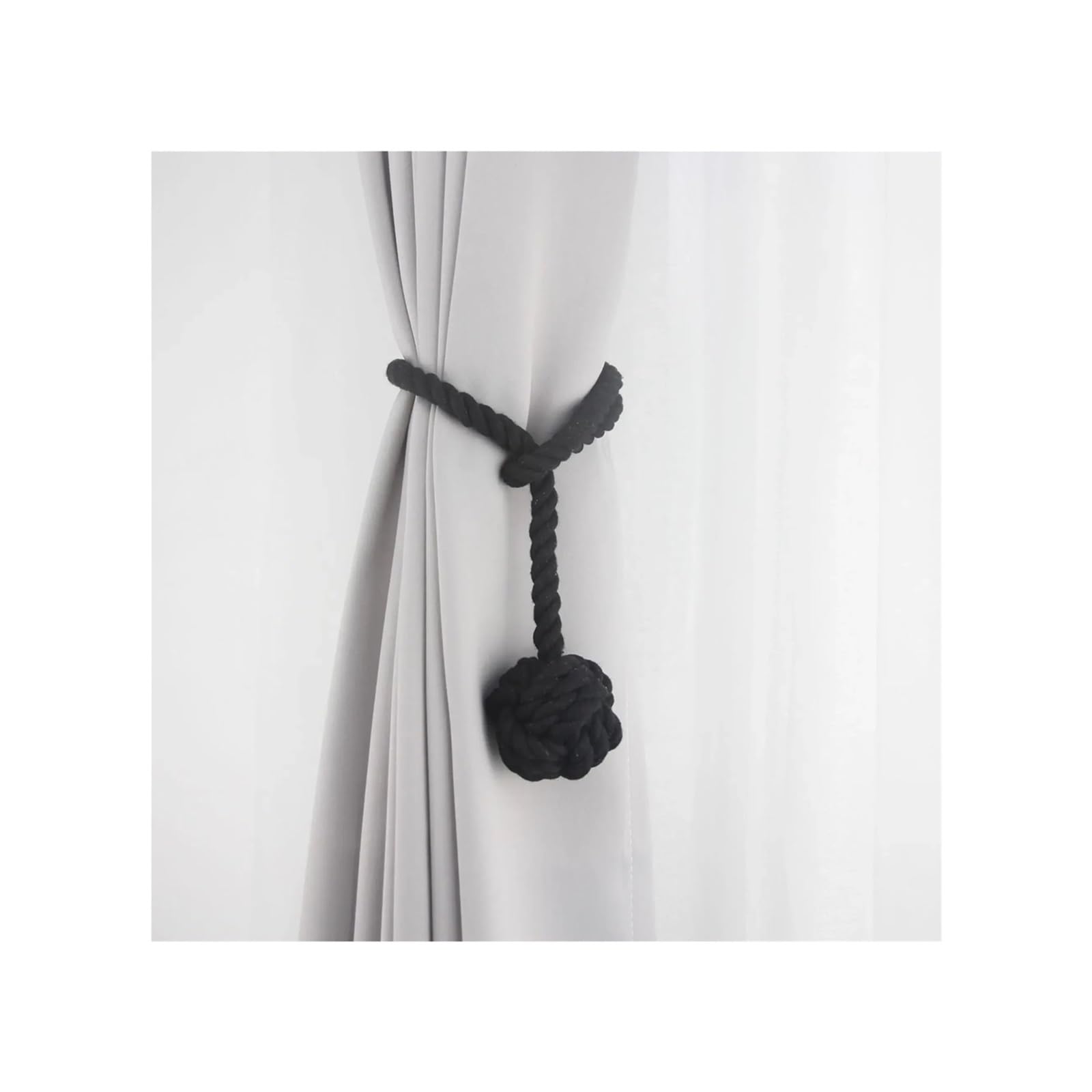 Lot de 6 embrasses de rideaux faites à la main en corde de coton naturel avec embouts ronds pour décoration de pâtisseries (noir)