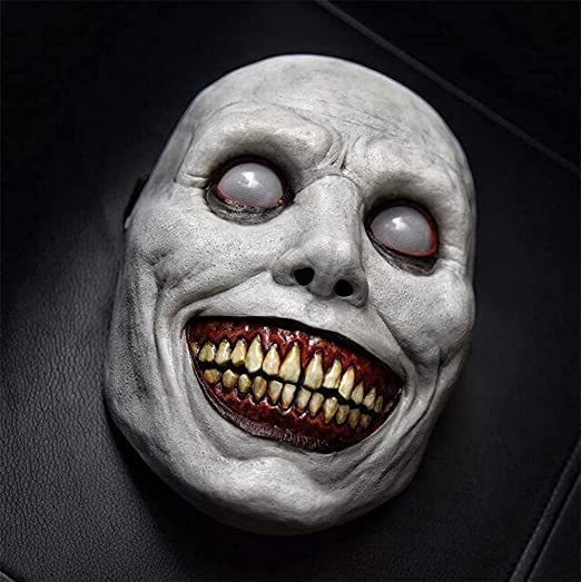 Halloween Costumes Mask?Scary Mask,Halloween Smiling Demon Masks,Creepy Mask Cosplay Props,Grey Halloween Masks Scary Latex Mask, Horror Mask for Adults Halloween Costume Party Props, White