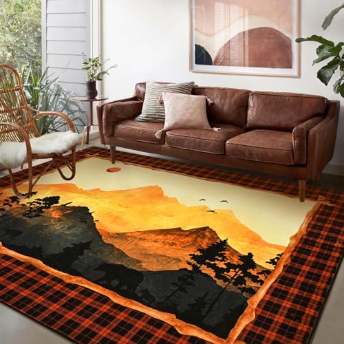 FRAMICS Mountain Rug 3x5, Rustic Forest Area Rug for