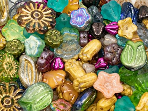 Bohemia Crystal Valley 1.4oz (40g) Summer Mix of Small Czech Glass Flower Beads Hand Made Set Kit Bell Flower Tulip Bud Beads