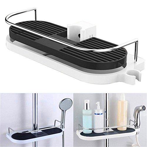 Preisvergleich Produktbild Semoic Badezimmer Regal Multifunktions Lagerregal Duschkopf Shampoo Halter Handtuchhalter Einstellbare Badezimmer Regale Einreihig
