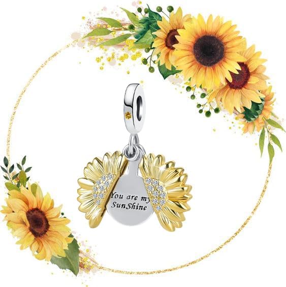 Miniatura 8 de NanMuc You are My Sunshine - Abalorio de girasol para pulseras Pandora con cuentas colgantes para mujer