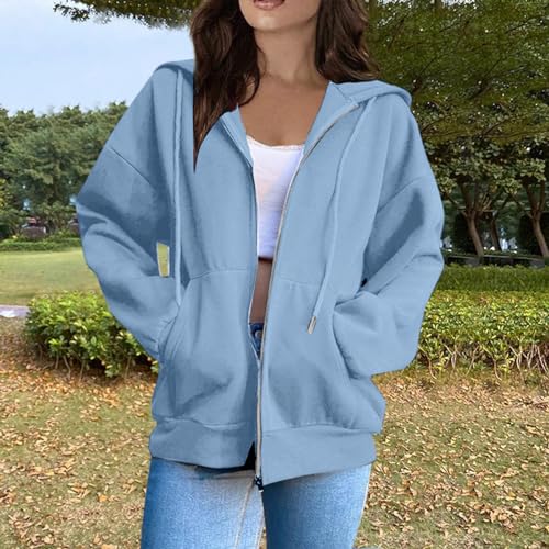 OIOLOYJM Zipper Hoodies for Women Long Sleeve Oversized Sweatshirts Y2k Drawstring Soft Jacket 2025 Fall Fashion with Pockets