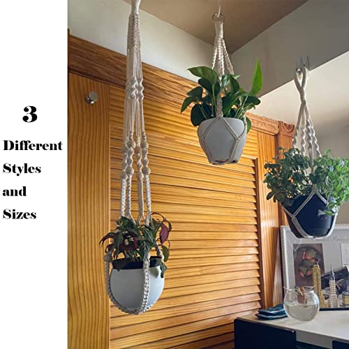 Bouqlife Macrame Plant Hangers No Tassel Set Of 3 Indoor Boho Hanging Planter Holder With Hooks 34" / 22" / 20" #TOP4