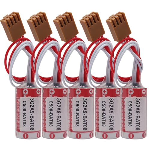 LINHUPAK (5-Pack) ER17/33 2/3A 3.6V 1600mAh PLC Battery for 3G2A9-BAT08 C500-BAT08 PLC Battery with Brown JAE2.5mm-4P Plug