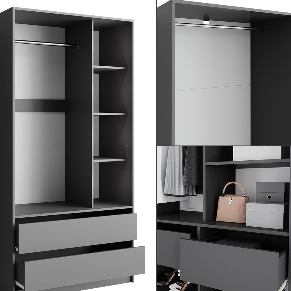 Vicco Armadio multifunzione Elmo, Antracite, 280 x 200 cm Set di 3, per una conservazione flessibile di diversi capi di abbigliamento