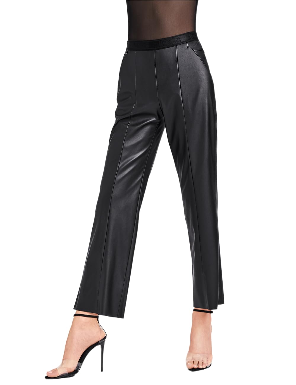 Wolford Estella Trousers for Women Elastic Vegan Leather Pants with Wide Straight-Cut Legs Cropped Length and Comfort Fit