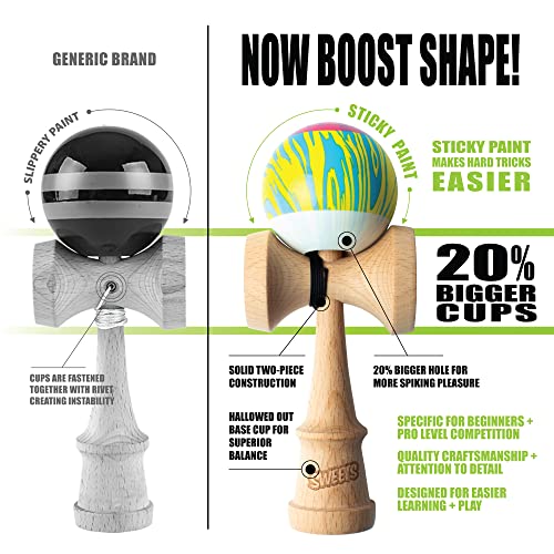 Image of Sweets Kendamas Grain Split Kendama, Improves Hand Eye Coordination, Reflexes, Sticky, Extra String Accessory Gift Bundle (CMYK)
