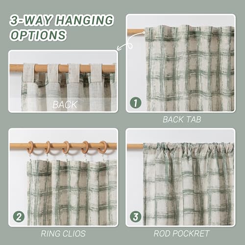Image of MYSKY HOME Living Room Curtains Nice Vertical Elegant Style for Patio Pergola Gazebo, Soft Touch Plaid Light Filtering Drapes for Doorways Sliding Glass Door, 50 inch Wide x 95 inch Long, Sage Green, 2 PCs