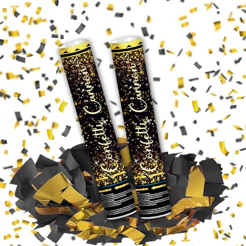 Klyroish 12 Black and Gold Confetti Cannon Party Poppers - 2 Pack
