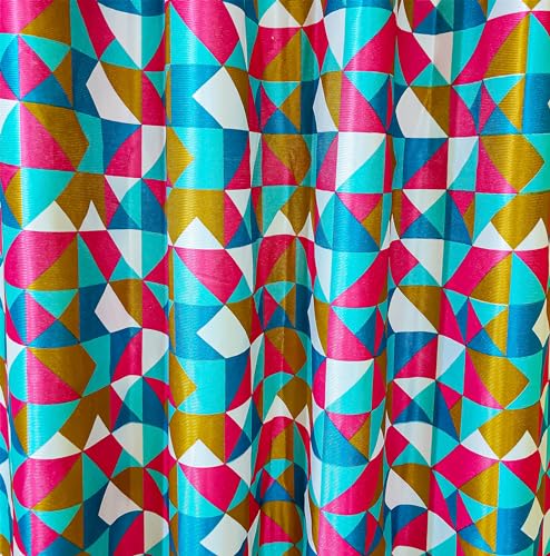 Image of KANUSHI Industries 2 Pieces Washable Polyster Eyelet Window Curtain Set (5 Feet, Blue,Pink)