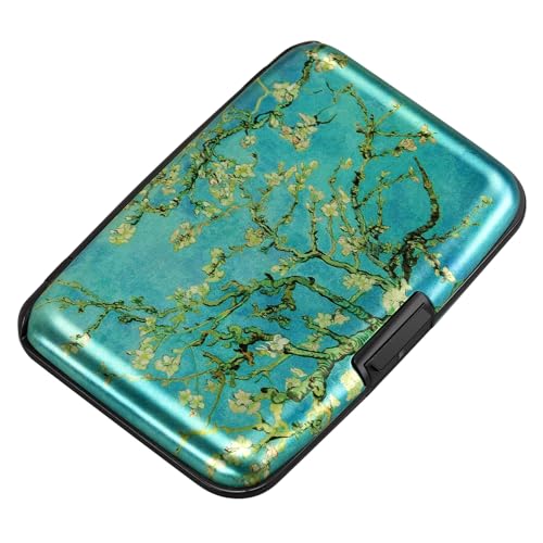 Image of ELFISH Mini RFID Aluminum Wallet Credit Cards Holder Business Card Case Metal ID Case for Men Women, Apricot flower, small, Compact