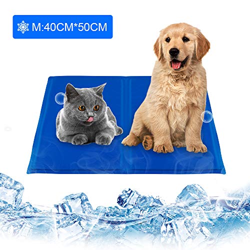 infinitoo Kühlmatte Hunde Katzen Haustiere Matte zur Regulierung der Körpertemperatur Pad Selbstkühlendes Kühlkissen Kühl Hundedecke Kaltgelpad Blau(M: 40 * 50CM)