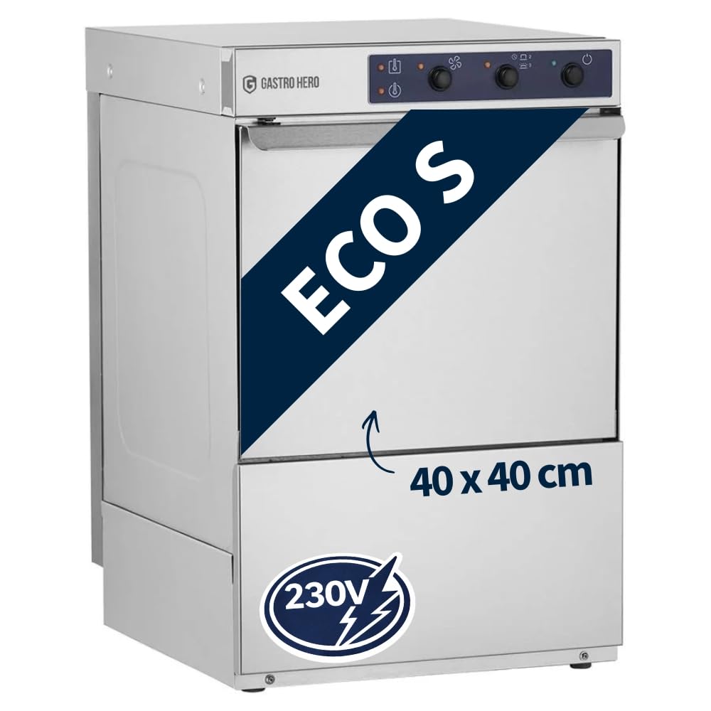 GastroHero Eco Lave-verres, 40 x 40 cm, avec doseur de nettoyage et de rinçage, fabriqué en Europe, 230 V, pour la restauration