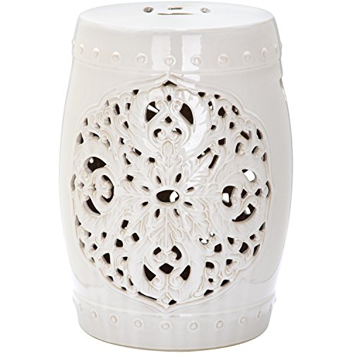 Image of SAFAVIEH Furniture - Flora Decorative Garden Stool - Creme - Ceramic - Artisan Hand-Painted Design - Ideal for Living Room, Patio, Garden - Fully Assembled (ACS4527B)