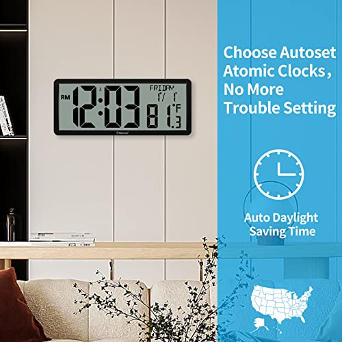 Geevon 14.3" Atomic Clock Battery Operated, Auto-Set Large Atomic Digital Wall Clock With Temperature,Date,4.4" Jumbo Digits For Home Office Elderly (Wall Mounted/Tabletop) #TOP2