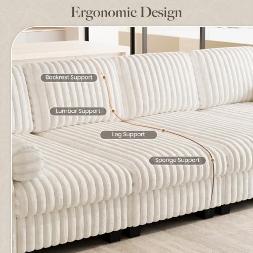 Image of Belffin Oversized Cloud Deep Seat Sectional Sleeper Sofa Bed Corduroy Couch. Beige Couch