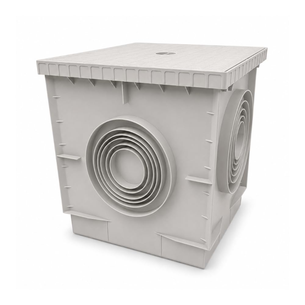 FORTUNATO Pozzetto per Acqua Piovana in PVC Grigio, 400x400 mm, con Chiusino Ispezionabile Incluso, Fondo Asportabile, per Aree Pedonali