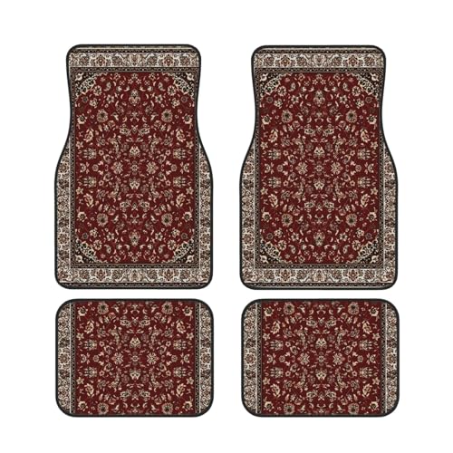 Rust Red Oriental Rug 4 Pieces Car Floor Mats Car Carpets Full Sets Universal Fit for SUV, Vans, Sedans, Trucks All Weather Protection Auto Foot Carpet.