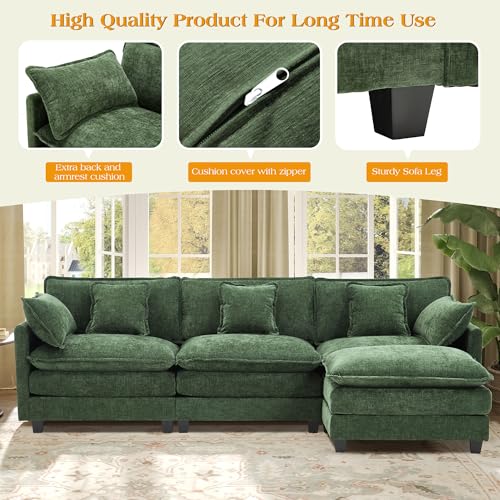 Image of 113.4 inch Modular Sectional Sofa,L Shaped Couch for Living Room,Modern Deep Seat Sofa 3 Seater Chenille Fabric Comfy Cloud Couches with Throw Pillows & Movable Ottoman