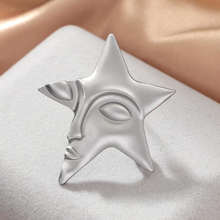 Image of Cool Figure Face Mask Brooch Pins for Women Unisex Silver Gold-Toned Brooches Lapel Pin Five-pointed Star Suit Collar Dress Accessories Vintage Scarf Decoration Christmas Halloween Jewelry