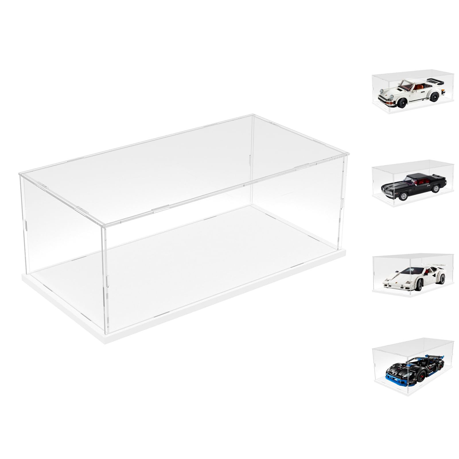 Choowin Acrylic Display Case for Lego Porsche 911 10295 for Lego Camaro 10304 10337 42176 for Lego Car Display Thickened Clear Acrylic Display Cases for Collectibles Assemble Dustproof(White Base)