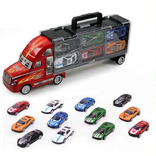 fonhunt Transport Car Carrier Truck Boys Toy (Includes Alloy Metal 12 Cars) for Kids Children