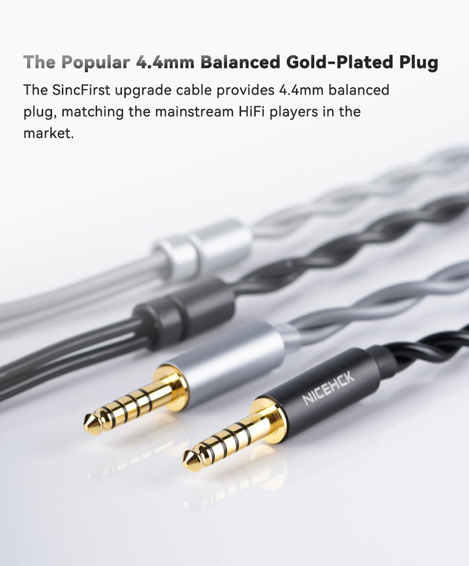 NICEHCK SincFirst - Cavo di aggiornamento Hi-Fi 7N OFC da 0,78 mm, connettore a 2 pin, spina bilanciata da 4,4 mm, cavo audio a doppio filo ad alta purezza per IEM (nero)