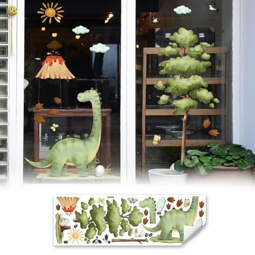 Zueyen Fensterbilder Dinosaurier, 2 Blatt Dino Sticker Fensterdeko Kinderzimmer Jungen...