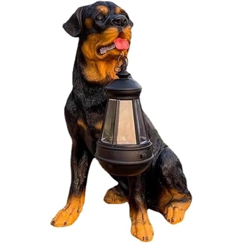 ソーラーライト付きゴールデンレトリバー屋外像、ホームガーデン装飾防風ランプ、リアルな犬の置物の装飾、ソーラーランタン付き犬の庭の彫像 (E)