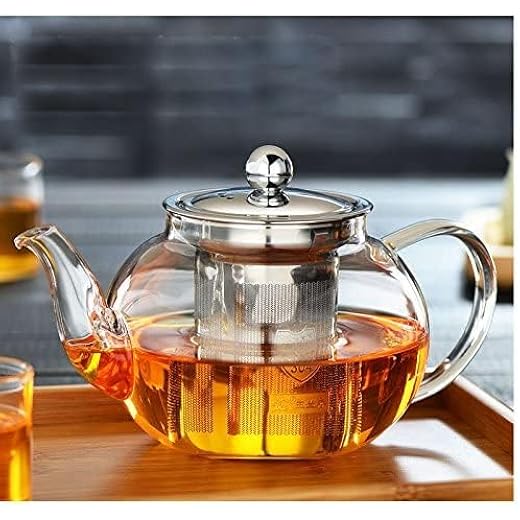 ZELOVI 1-Pieces Classic Glass Tea Pot with Stainless Steel Filter & Lid (1000 Ml) Tea Kettle for Stovetop, Tea Pot Can Be Used with Teapot Warmer,