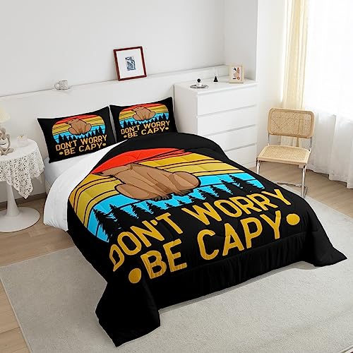Capybaras Coverless Duvet for Capybara Lovers,Rainbow Funny Capybara Bedding for Kids Boys Bedroom,Woodland Natural Theme Duvet Set,Geoemtric Striped Black Quilt Duvet,Double - Image 4