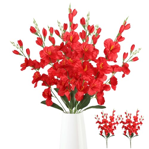 ICBOX 2 Bundles Red Gladiolus Artificial Flowers