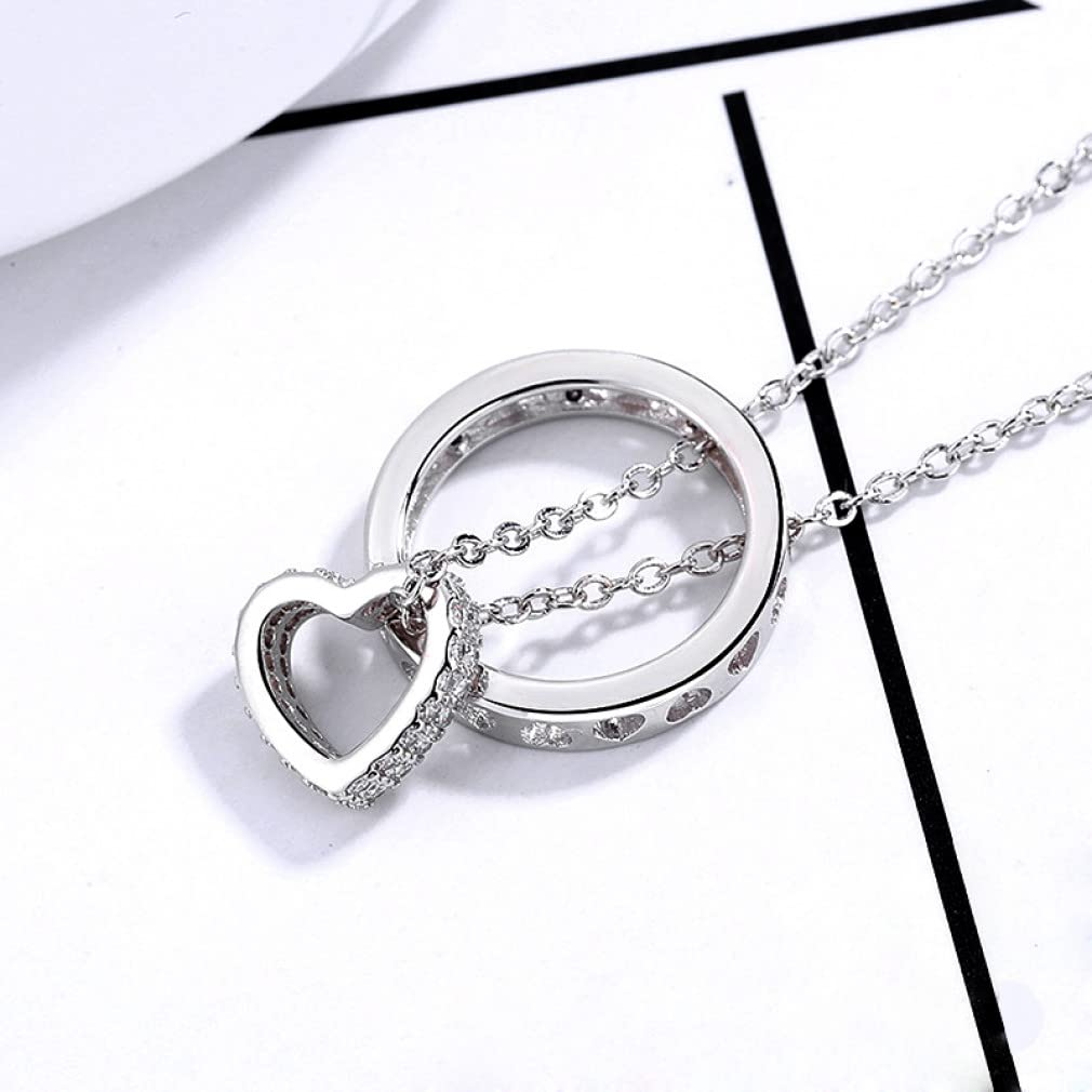 Collar Redondo con Colgante de circón y corazón de Amor, Collares de Plata de Ley 925 con Diamantes de imitación, Regalo de joyería para Mujer